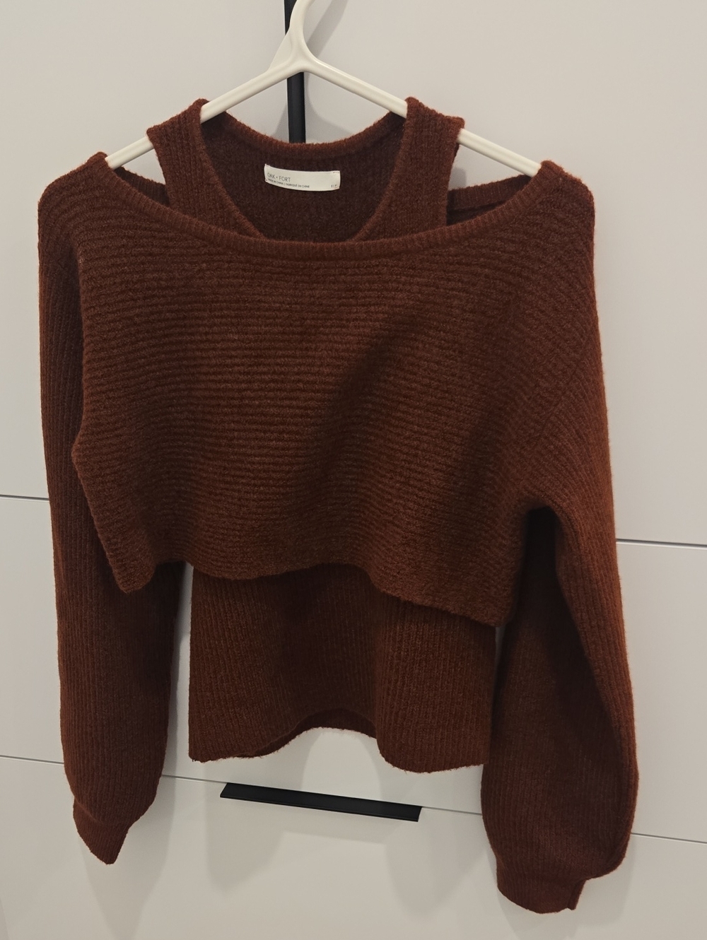 OAK + FORT Ribbed Crewneck Sweater in Rust
